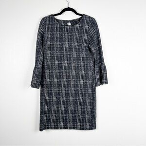 BANANA Republic Tartan Bell Sleeve Dress Gray Sz‎ 6